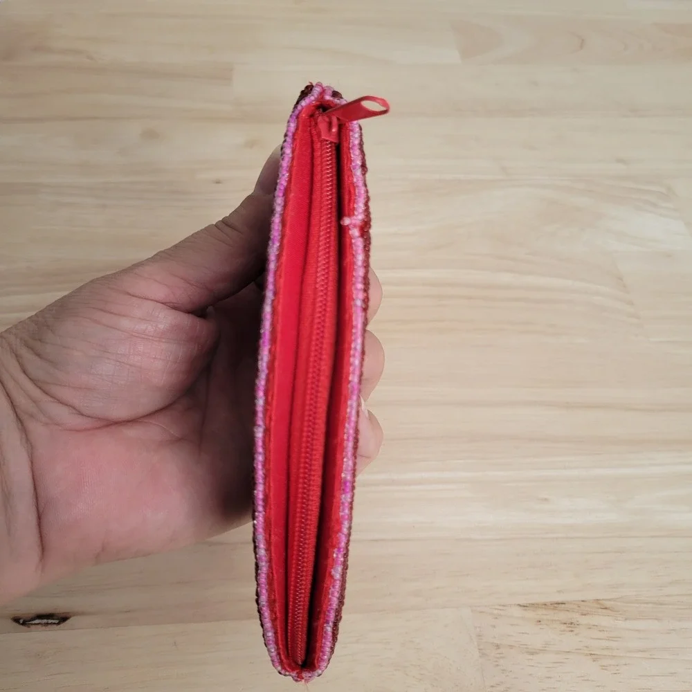 Red Beaded Coin Purse Fashionable Hat Small Bag Red Hat Society Gift Pink Ribbon